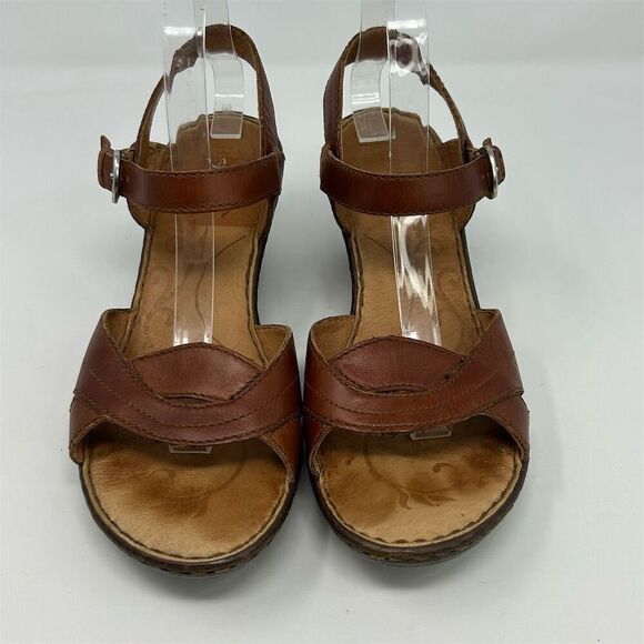 Born Women's Cognac Brown Leather Slingback Casual Wedge Sandals Size 10 - Picture 5 of 15